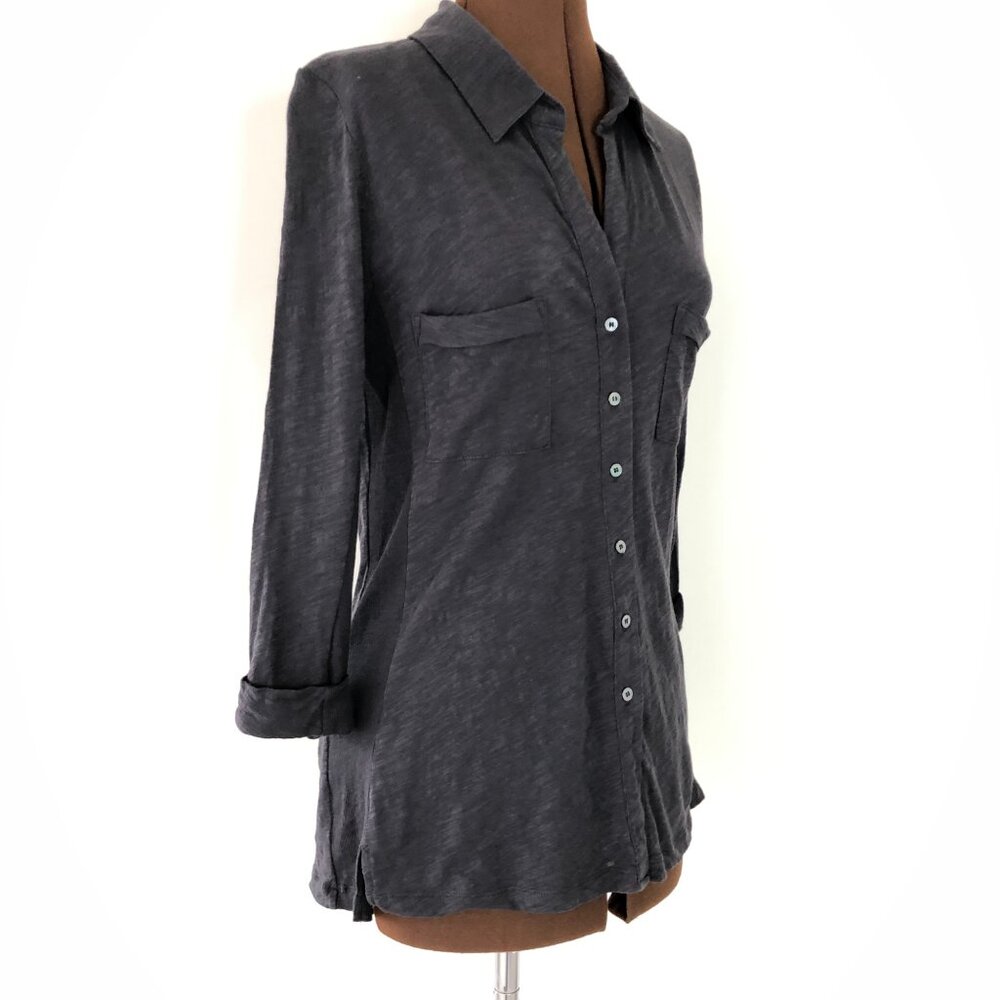Grey Button Front Top - Picture 2 of 6